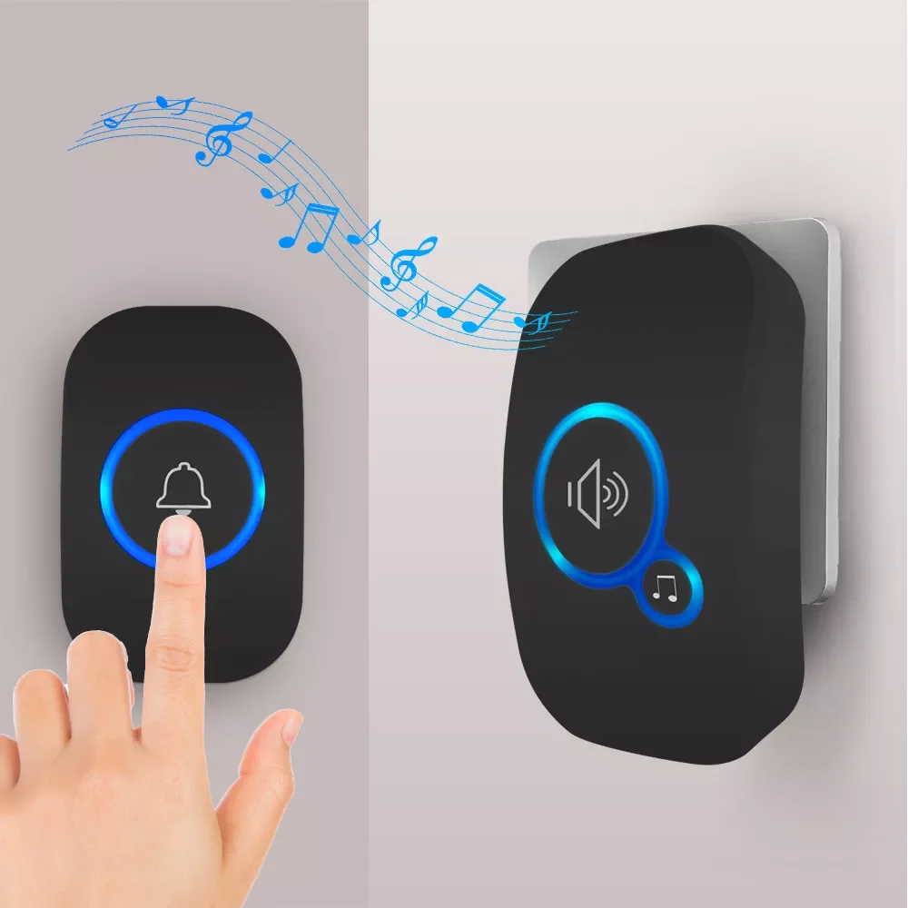 

Fuers Wireless Smart Doorbell Home Security Alarm Welcome Doorbell LED Light 32 Songs with Waterproof Button easy Installation