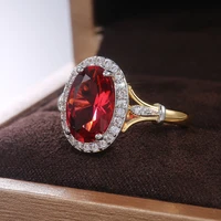 new vintage gold plated oval crystal engagement rings for women shine red cz stone inlay fashion jewelry wedding party gift ring