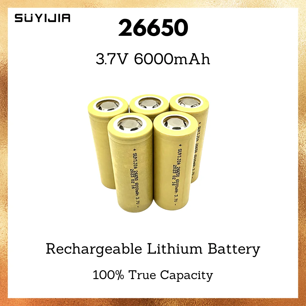 

3.7V 26650 Rechargeable Battery 6000mah Li-ion Battery 50A Discharge Suitable for Solar Panel LED Flashlight Power Tool Battery