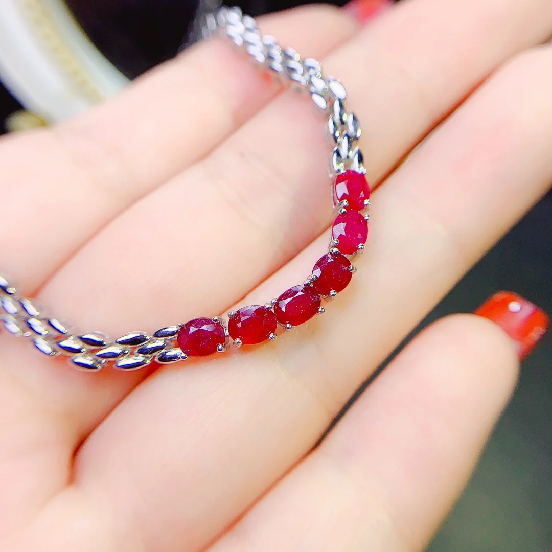 

Luxury 925 Sterling Silver Luxury Natural Ruby bracelet Ladies Color match Beauty Special Christmas Gift Bag Mail Boutique