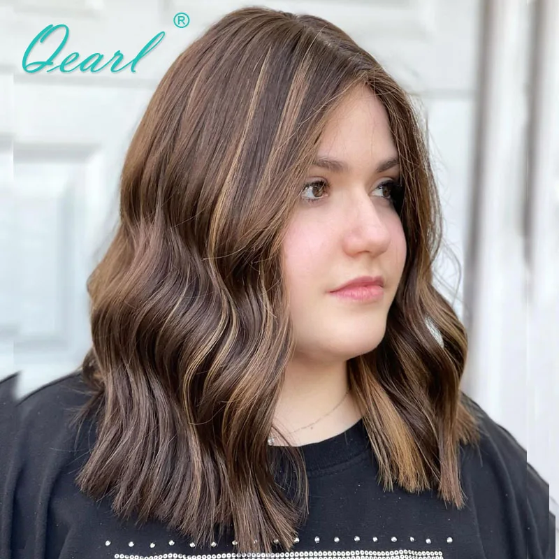 

Парики из человеческих волос на сетке, волнистые бразильские волосы, фронтальные парики на сетке для женщин, HD 13x4, шоколадно-коричневые, мед...