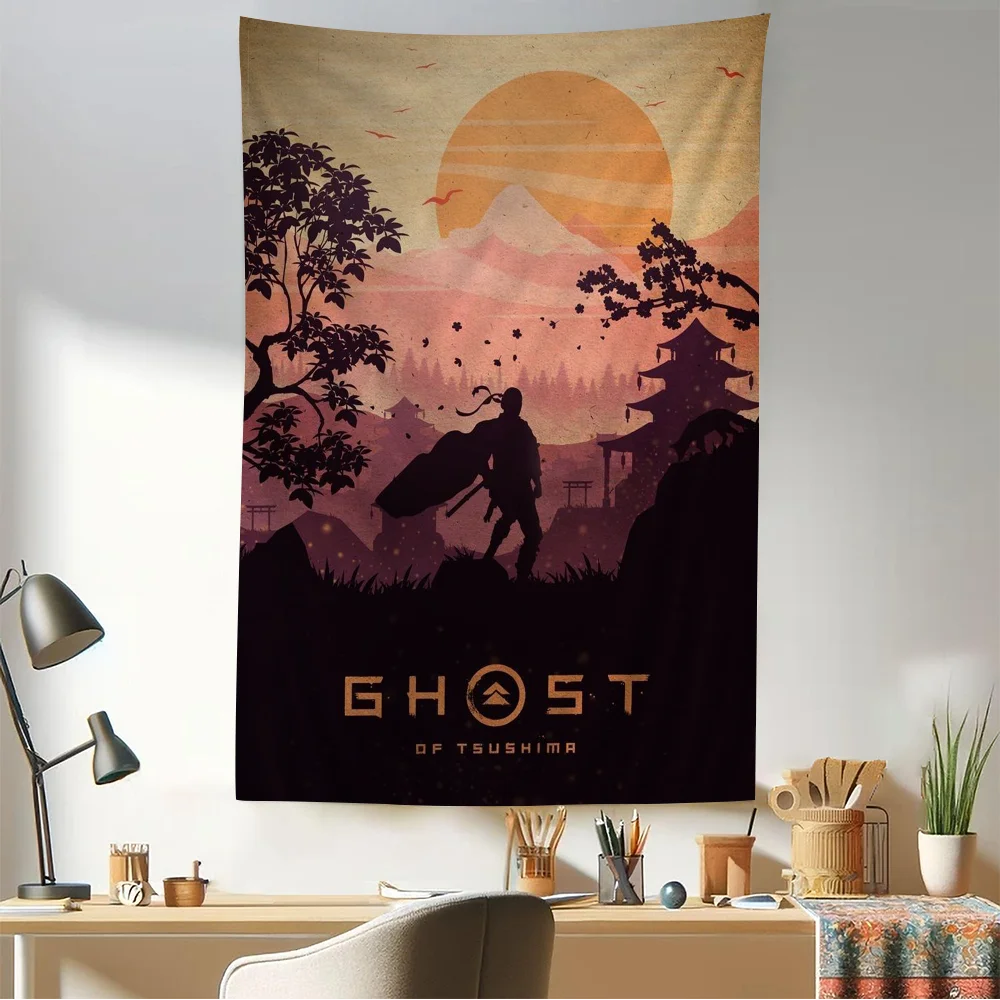Ghost Of Tsushima Game Anime Tapestry Hippie Flower Wall Carpets Dorm Decor Hanging Home