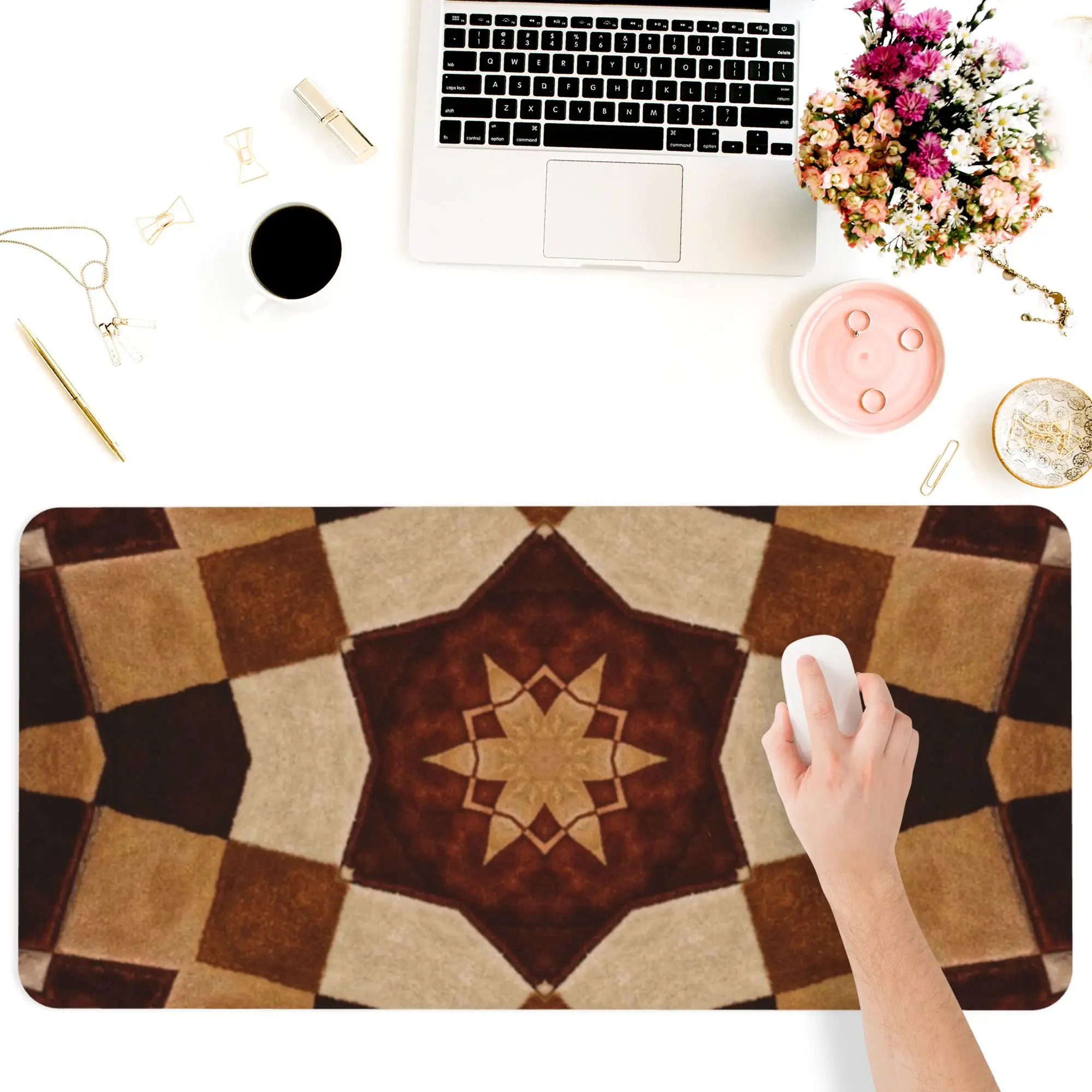 

Mouse Pad Computer Office Keyboards Supplies Accessories Square MousePad Durable Personalized Lines Persian Style Art Pattern