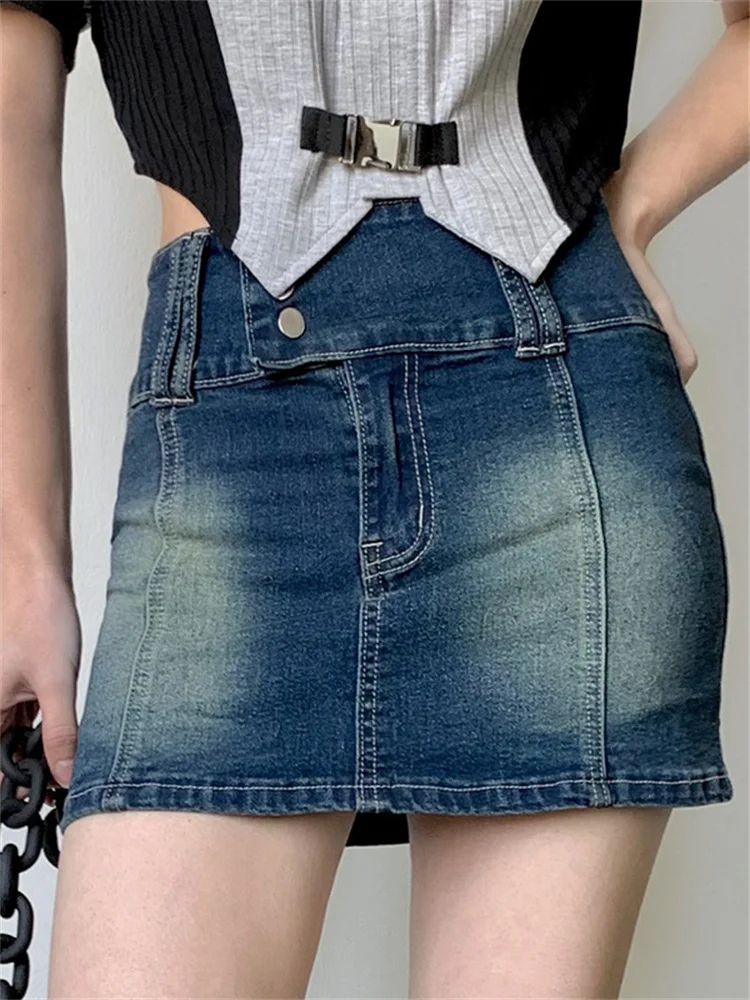 

hirigin Y2K Aesthetic Denim Skirts Fashion Kawaii Skinny Jeans Wrap Bodycon Mini Skirts 90s Vintage Harajuku Streetwear 2022 New