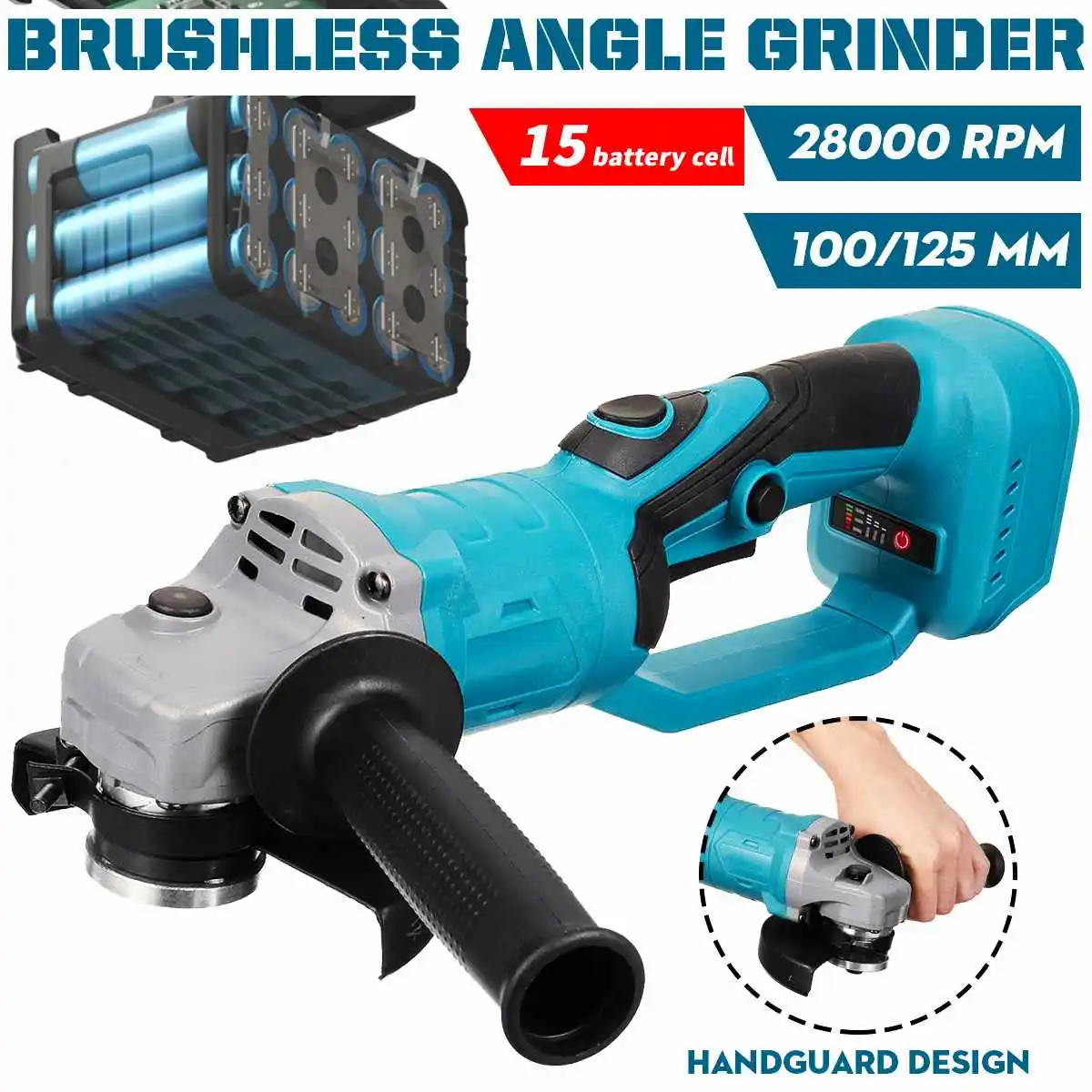 

125mm 3 Speed Brushless Cordless Impact Angle Grinder Polishing Grinding Cutting Machine For Makita 18V Battery Power Tools