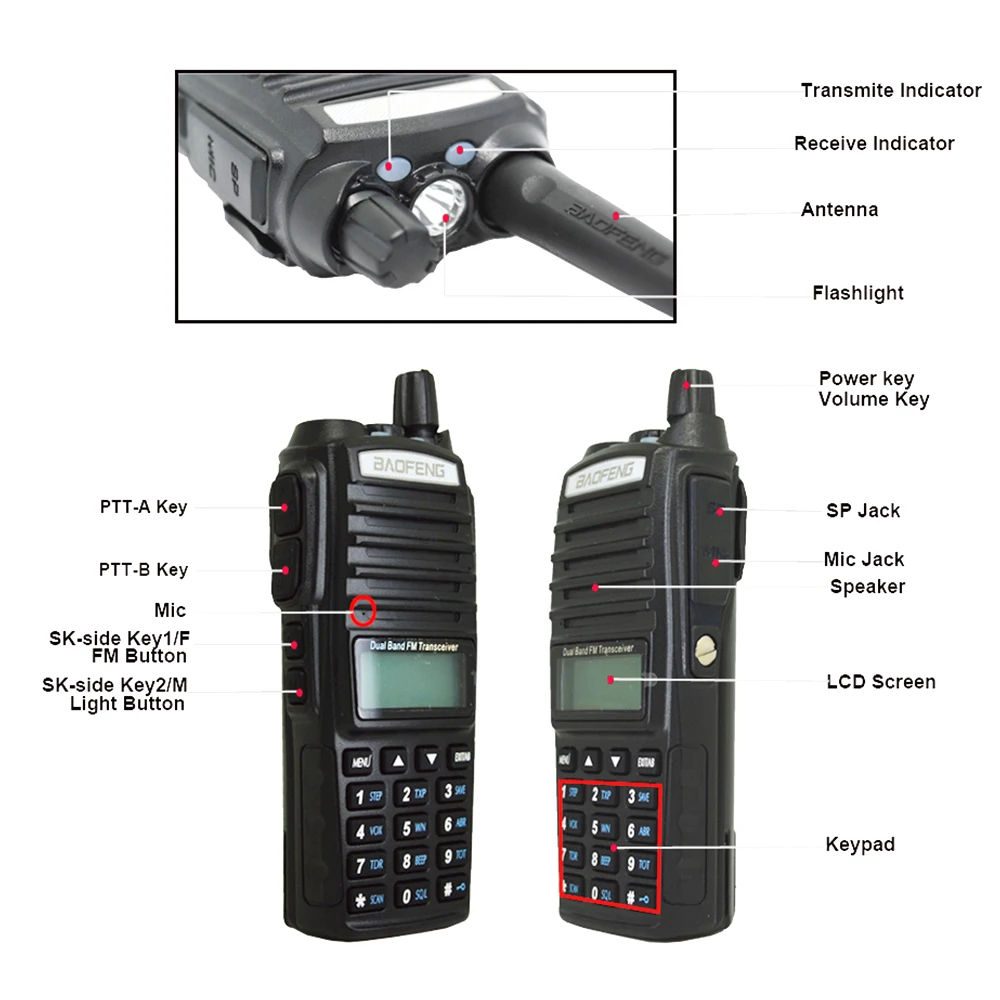 Baofeng UV82 8W Portable Radio Walkie Talkie Dual PTT Two Way Vhf Uhf Dual Band Amateur CB Radio Comunicador Receiver Transmiter