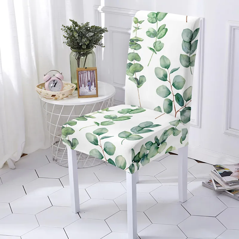 

Summer Green Leaves Chair Cover Washable Elastic Dust Proof Seat Covers For Kitchen Party Dining Room Decor