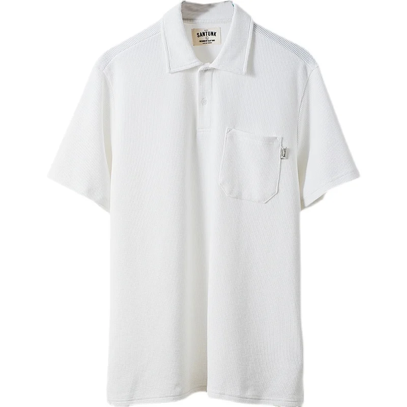 

Men's Polo Shirt Short Sleeves Waffle Pattern Tennis Golf Wear Summer Outdoor Vintage Clothes for Male