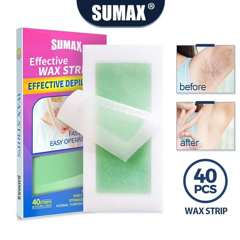 Восковые полоски для удаления волос SUMAX 40 шт. фотобумажные тела и лица с алоэ вера
