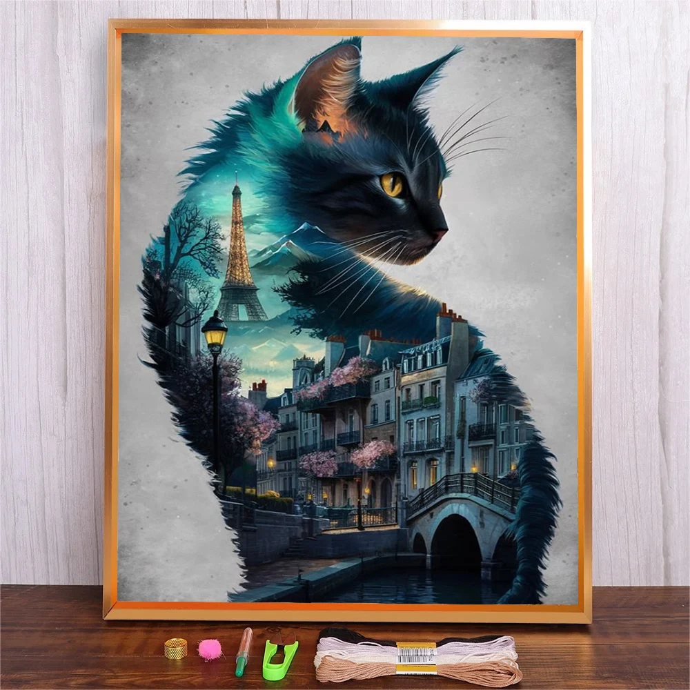 Набор для вышивки котом пейзаж начинающих с узором и инструкциями наборы крестом