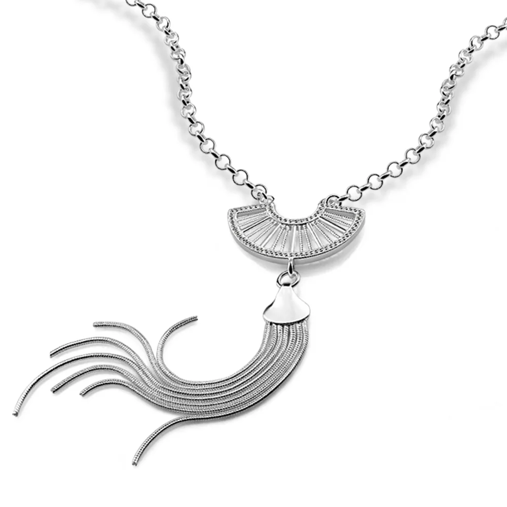 

ziqiudie 925 Sterling Silver fashion tassel fan Necklace classic Chinese style long sweater necklace Clothing jewelry jewelry