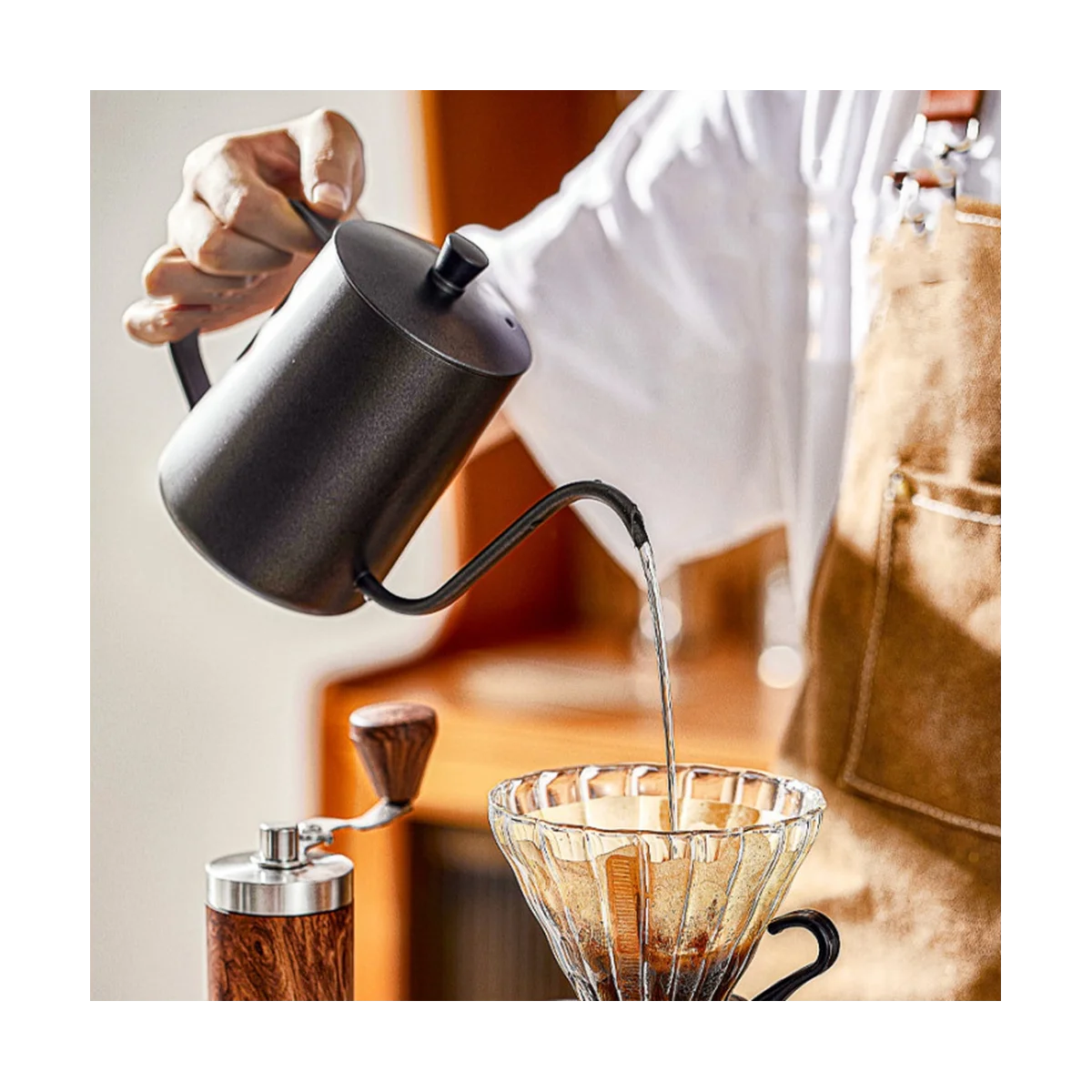 

Hand Brewed Coffee Set Outdoor Barista Tools Dripper Filter Coffee Kettle Manual Grinder Portable Gooseneck Kettle