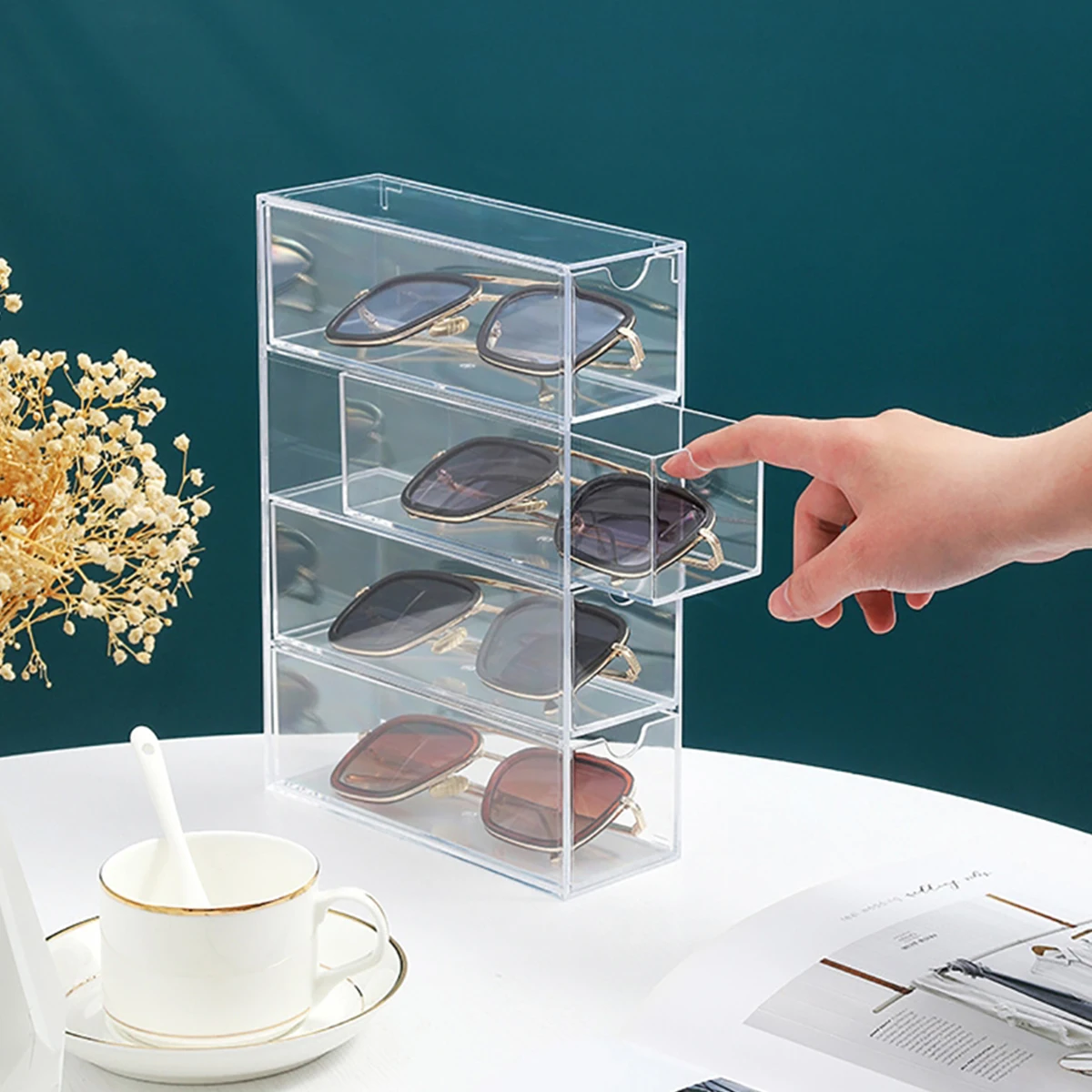 

NEW Glasses Storage Box 4 Layers Large Glasses Organizer Box Multifunctional Stackable Display Holder Reusable Acrylic Cosmetics