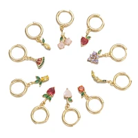 12 pcs colored zircon tropical fruit pendant trend hoop earrings for women 925 sterling silver gold color fashion female jewelry