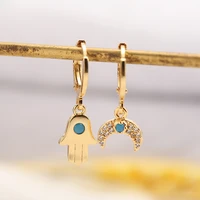 drop earring for women charm gold color hand moon dangle earrings 2pcs copper cz korean earings boho fashion indian jewelry 2021