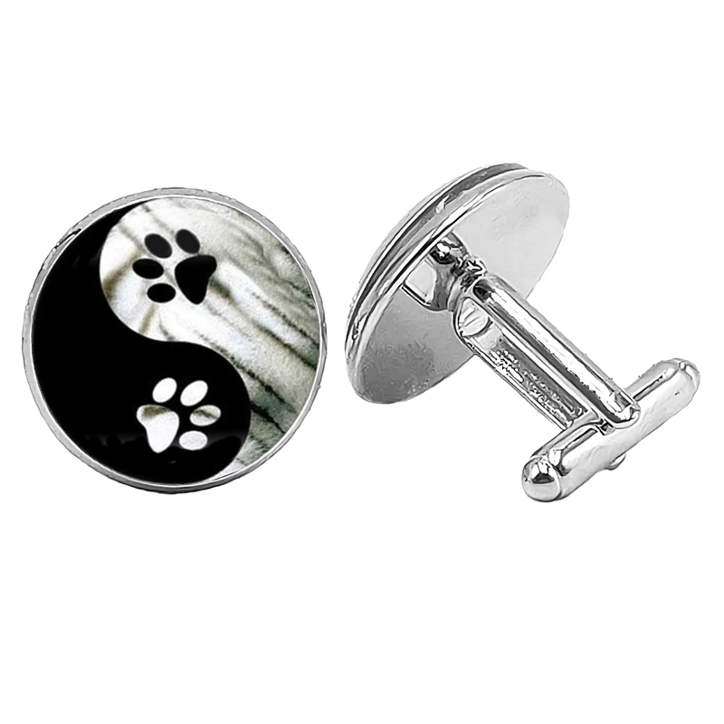 

TOPKEEPING New Yin And Yang Pet Dog Claw Cufflinks Gothic Novelty Glass Convex Round Men's Cufflinks To Send Men's Gift Jewelry