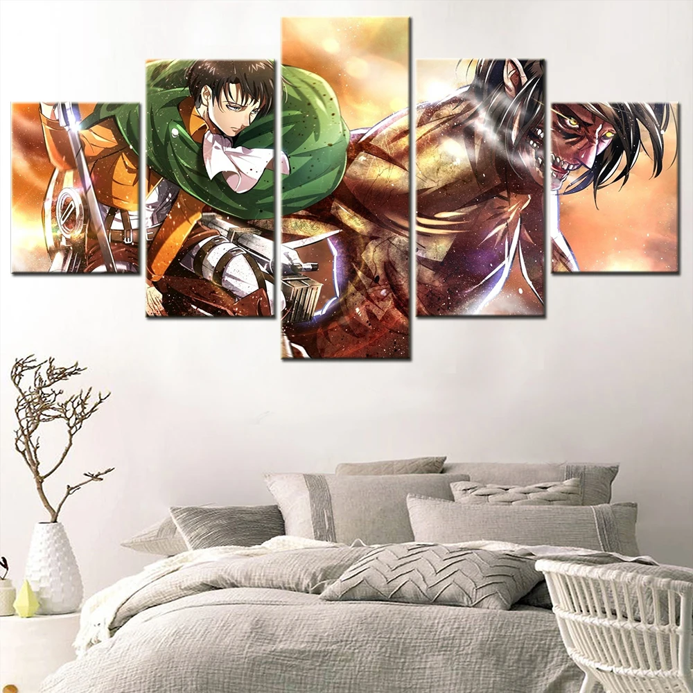 

5 Pieces Japan Anime Manga Attack on Titan Canvas Painting HD Print Poster Print Modern Wall Art Home Living Room Decor Pictures