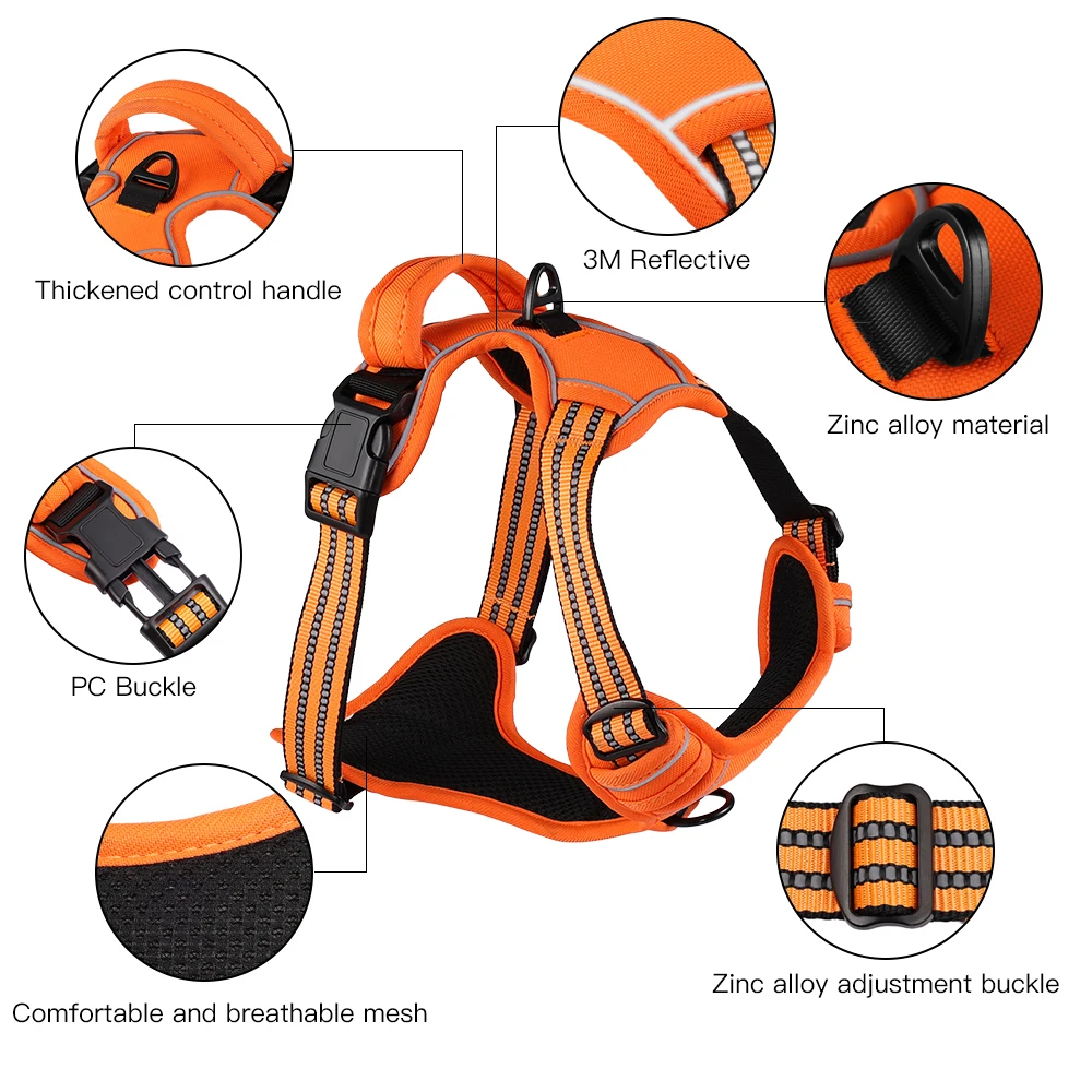 Pet Reflective Nylon Dog Harness No Pull Adjustable Breathable Mesh Vest for Small Medium Large Dogs Safety Vehicular Leads | Дом и сад