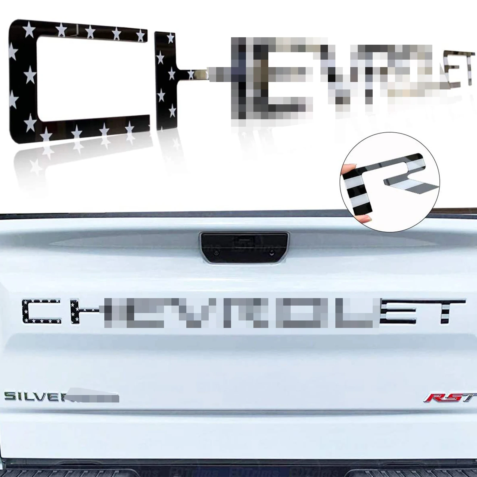 

Вставки из АБС-пластика задней двери, буквы, пригодные для Chevrolet Silverado 2019-2022, 3D приподнятые и прочные клейкие наклейки, буквы, эмблемы задней двери