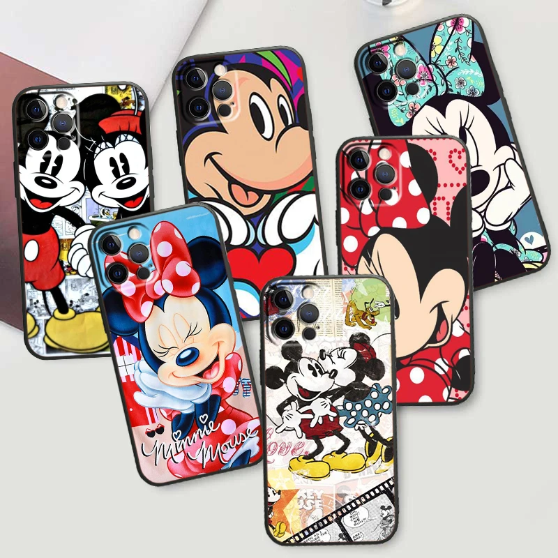 

Disney Minnie Mickey Mouse For Apple iPhone 15 14 13 12 Mini 11 XS Pro Max X XR 8 7 6S 6 Plus SE Soft Black Phone Case Cover