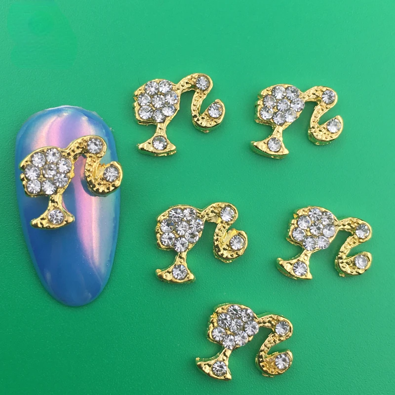 

10pcs Kawaii Ponytail Girls Nail Charms Gold Silver Alloy Crystal Rhinestone Nail Art Decoration Accessories Glitter Nail Parts