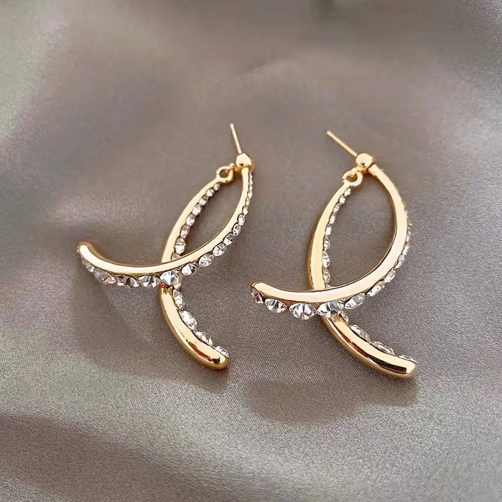 

New 2022 Geometric Arc Front and Back Hanging Gold Earrings Accessories for Fashion Jewelry Party Girls