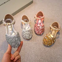 Summer Toddler Girls Beading Sandals Children Pearls Gold Princess Shoes Casual Glitter Party Dress Shoes 2-14Y Mary Jane Shoes
