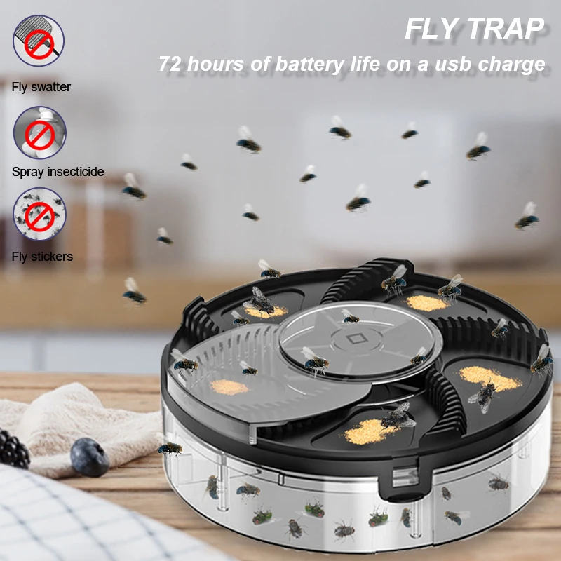 Atrapamoscas automático recargable por USB, trampa eléctrica para moscas, mata insectos para interiores y exteriores, para cocina, hogar y jardín