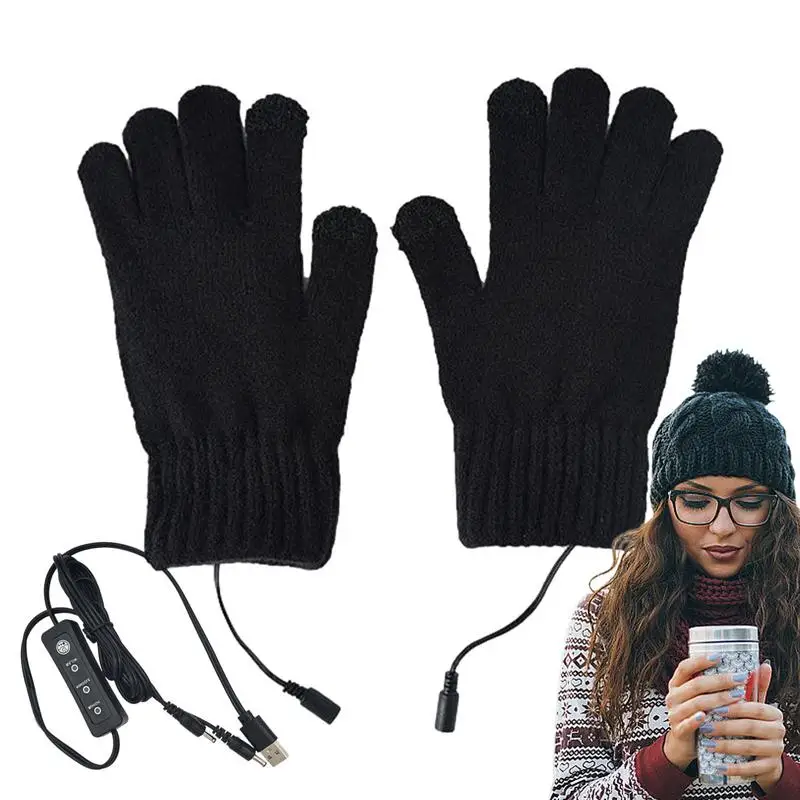 

Перчатки с подогревом для сенсорных экранов, вязаные шерстяные теплые перчатки для вождения в холодную погоду, 3 режима регулировки температуры