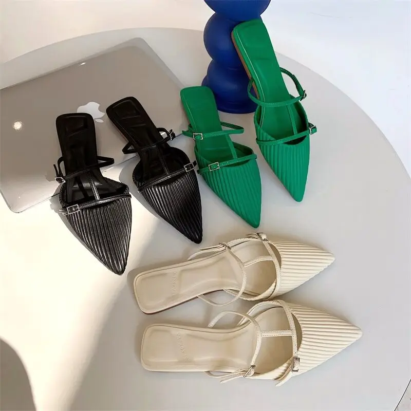 Summer Women Slippers Outdoor Slippers Flats Pointed Toe Causal Sandals Comfortable Fashion Green Shoes Plus Size 43