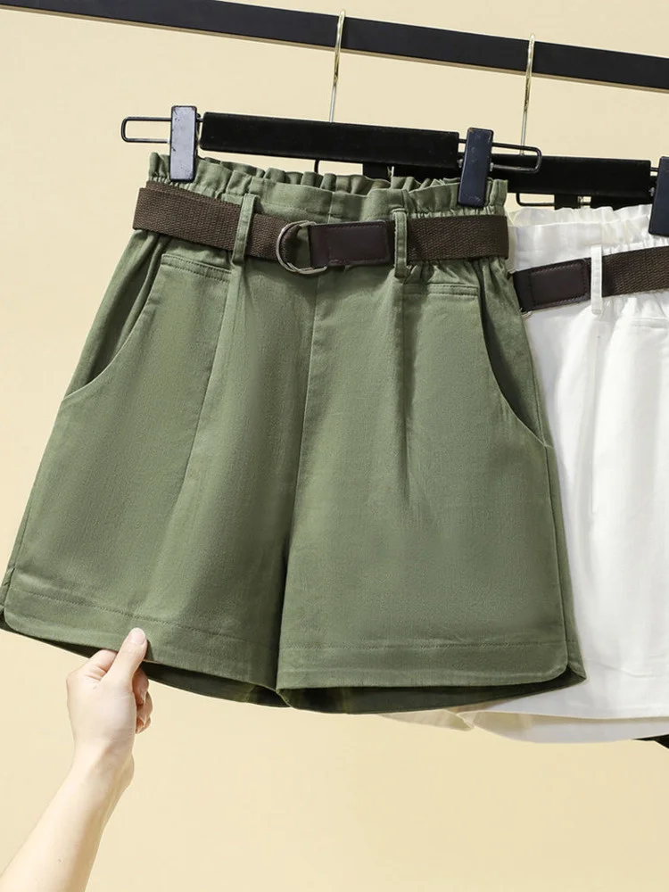 

Oversize Elastic High Waist Wide Leg Shorts Female Summer Loose Casual Stretch Korean Fashion 5XL Large Shorts With Belt