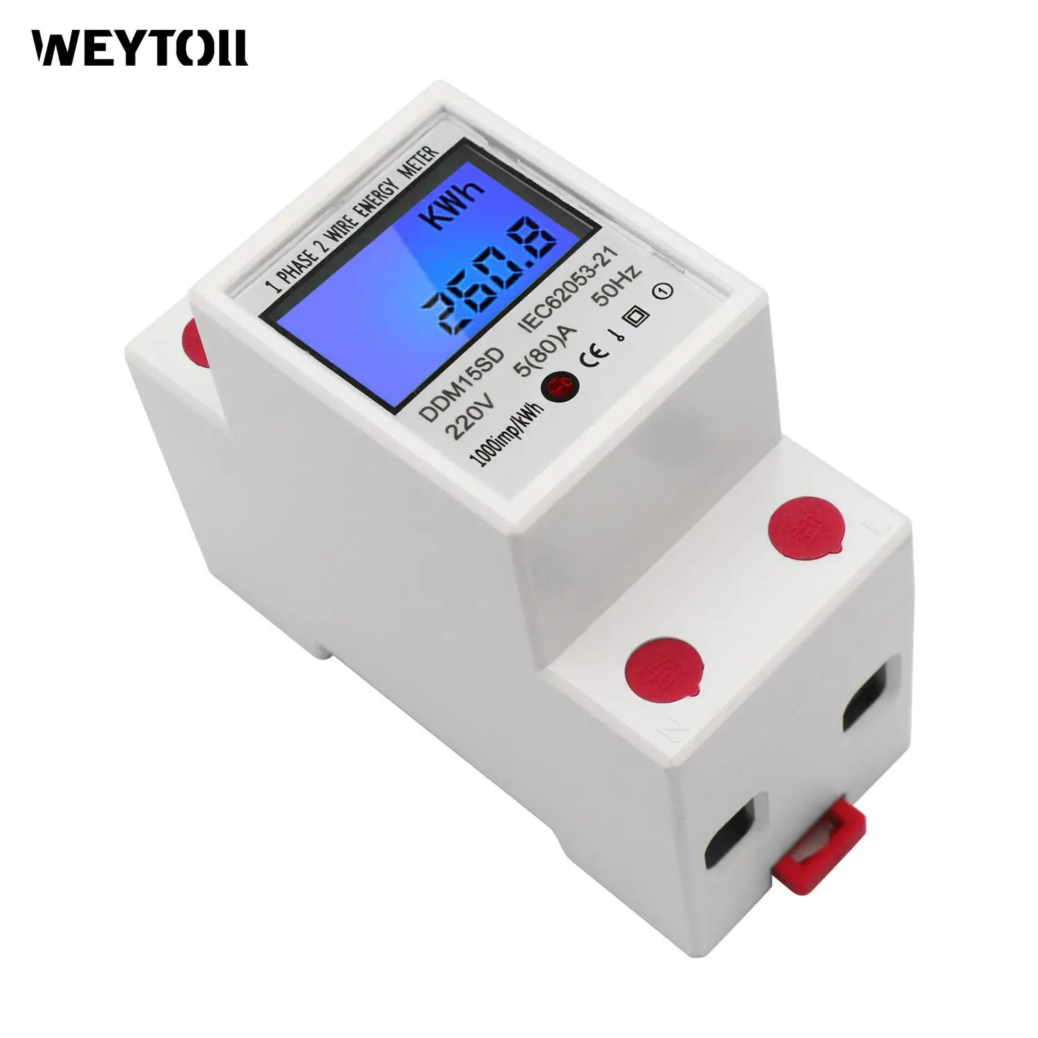 

DDM15SD Single Phase DIN-Rail Energy Meter 5-80A 220V 50Hz Electronic KWh Meter with LCD Backlight Digital Display