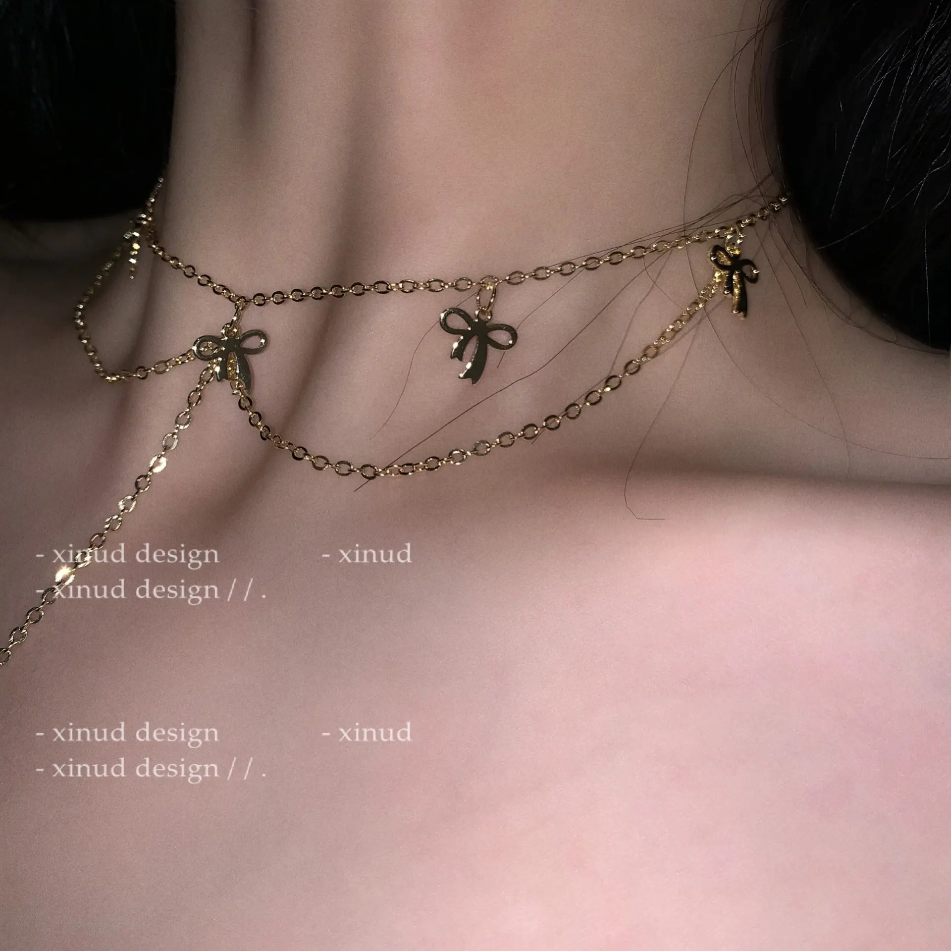 

2022 Bowknot Tassel Double Layers Pendant Necklace Fashion Jewelry