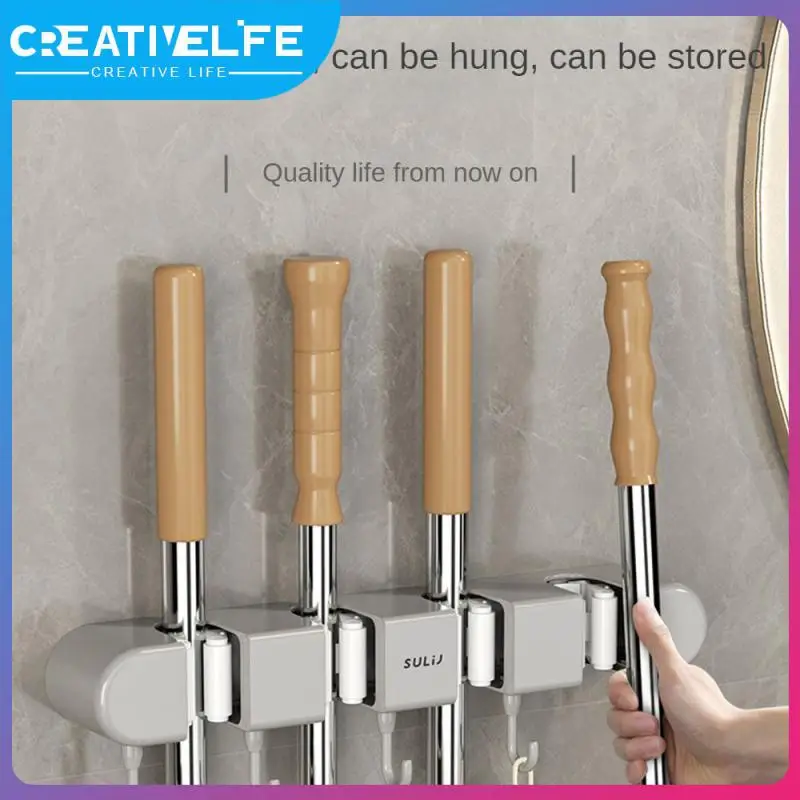 

Durable Wall Mounted Brush Support Strong Bearing Capacity Multifunctional Mop Storage Rack 4 Position Wet-resistant Mop Holder