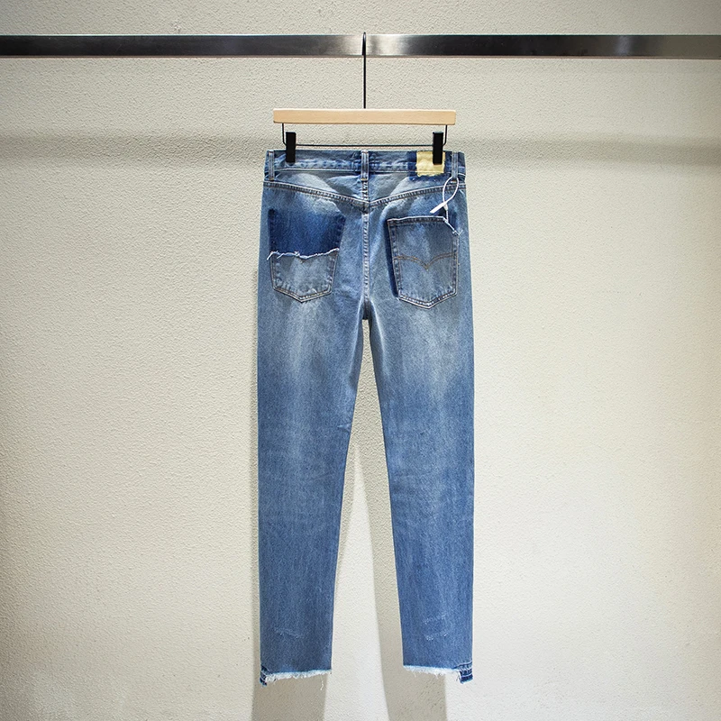DEPTHigh Quality Mens Jeans  DEP Vintage Handmade Remade JeansGll Stitching Washed and Worn Men Straight Jeans