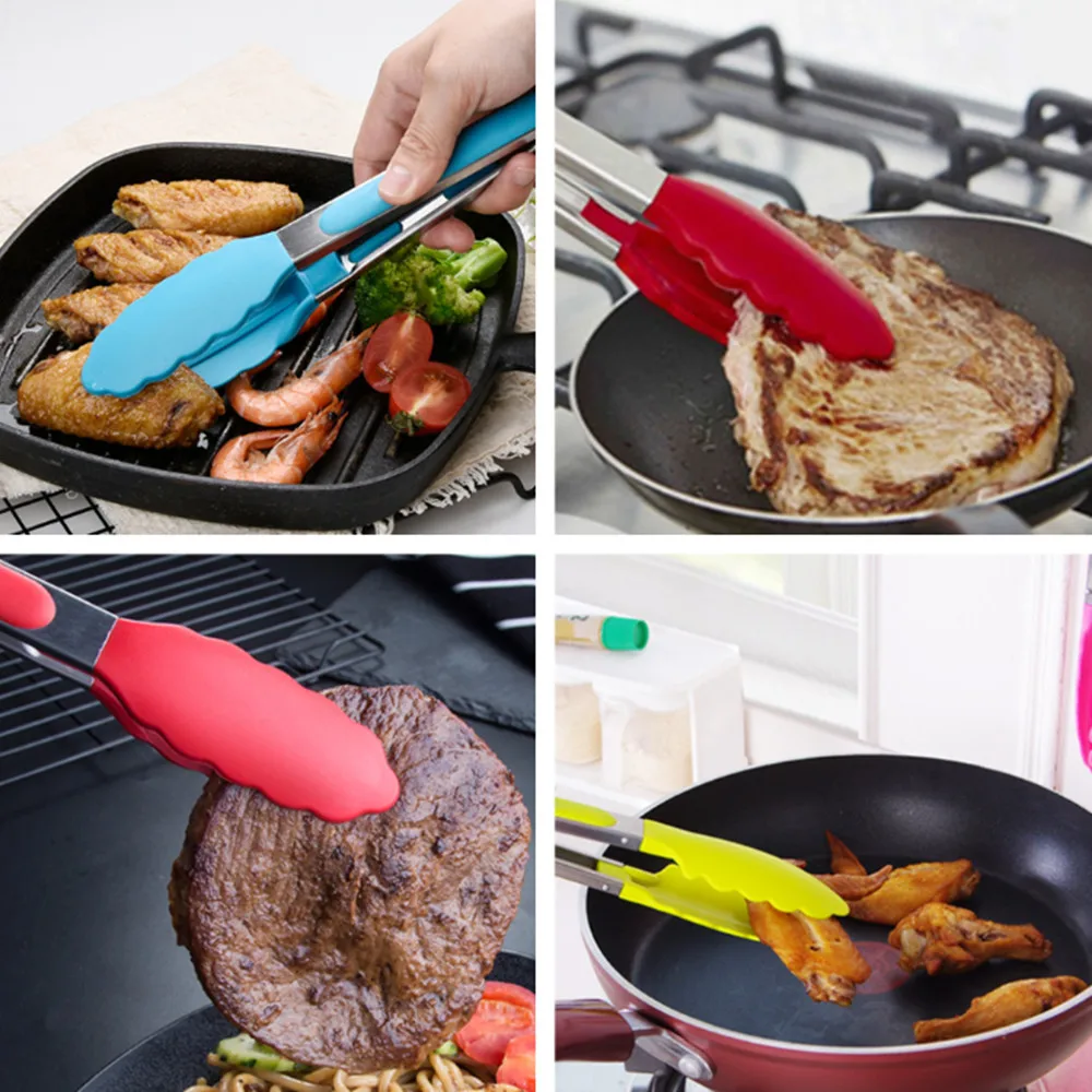 Силиконовые щипцы из нержавеющей стали для барбекю салата |