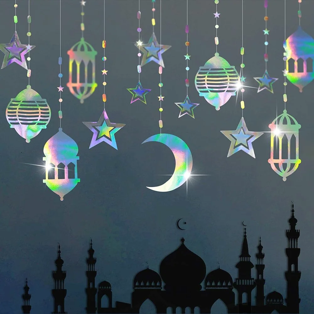 

8PCS Eid Al-Fitr Colorful Stars and Moon Ornaments Muslim Ramadan Festival Home Party Indoor Bunting Decoration Pendant