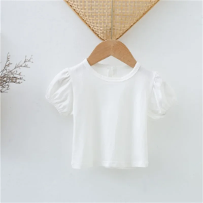 

Summer Children's T-Shirt Fashionable Short Bubble Sleeve Thin Girl Baby Underlay Infant Top Half Sleeve Clothing White