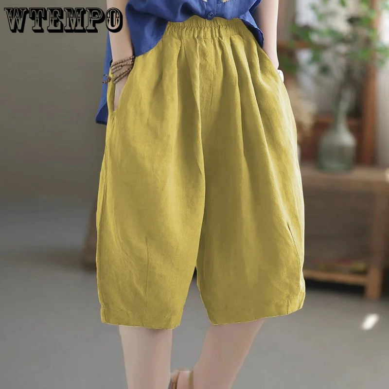 WTEMPO Cotton Shorts Women StreetWear Wide Leg Pants Fashion Capris Versatile Casual Pants Y2k Female Shorts