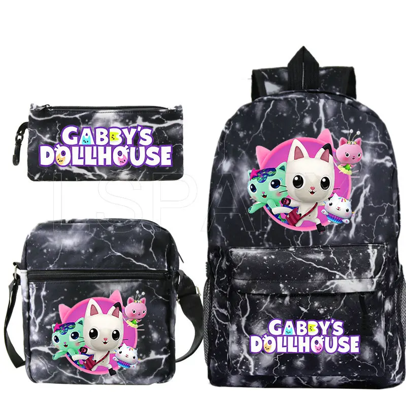 Модный рюкзак Gabby Dollhouse 3 шт./компл., школьные ранцы для студентов, сумка на плечо для девочек и мальчиков, детская дорожная сумка, рюкзак