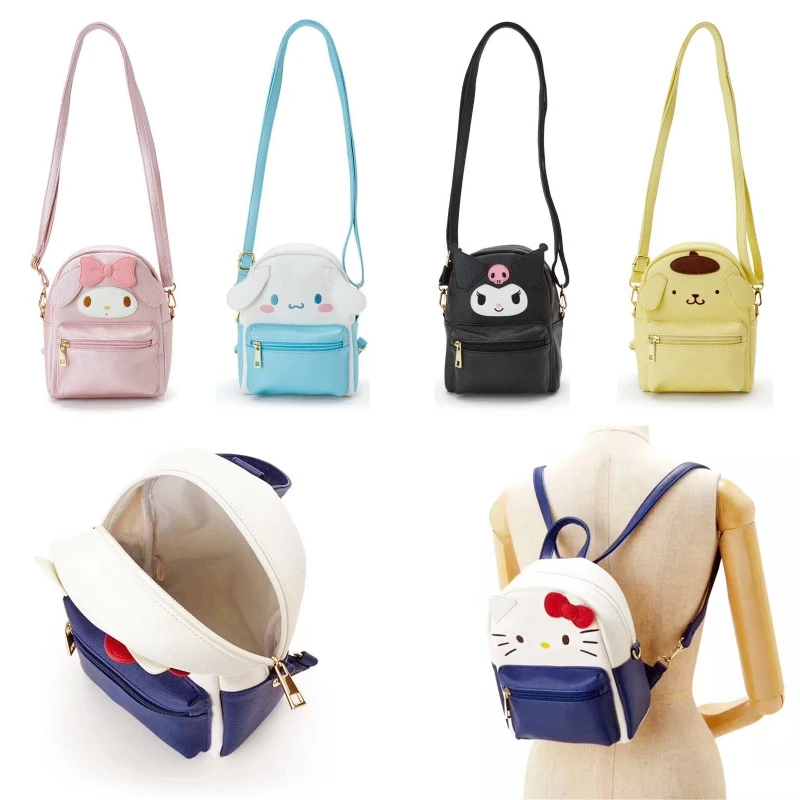 Mochila Kawaii Sanrios Kuromi My Melody KT cat Cinnamonroll de dibujos animados japoneses para mujer, bolsa de mensajero, bolsa de viaje de PU, regalo para niña