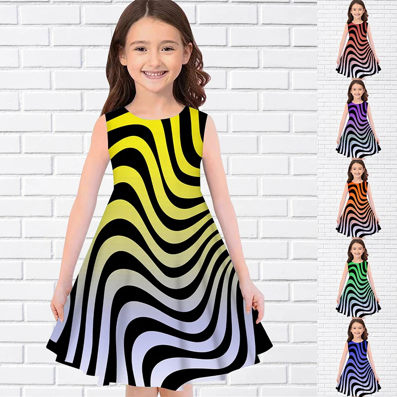 

2022 Summer Girls 3D Flower Print Dresses Kids Girl Party Sleeveless Princess Dress Tank 3D Print Pretty Floral Dress for Girl