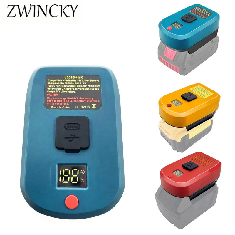 ZWINCKY Adapter Charger for Makita/Bosch/Milwaukee/Dewalt 18V Li-ion Battery With USB Type-C Input Output Charger Fast Charging