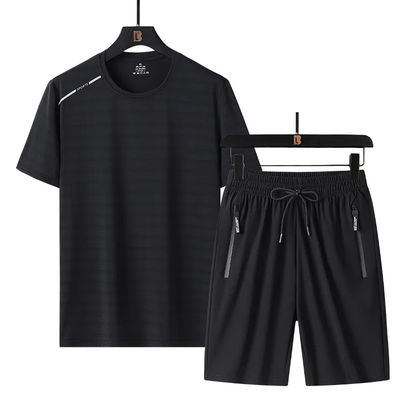 Sports Set Men's Ice Silk Short Sleeved Shorts 2023 New Summer Quick Drying Clothes Short Sleeved T-shirt+shorts Two-piece Set