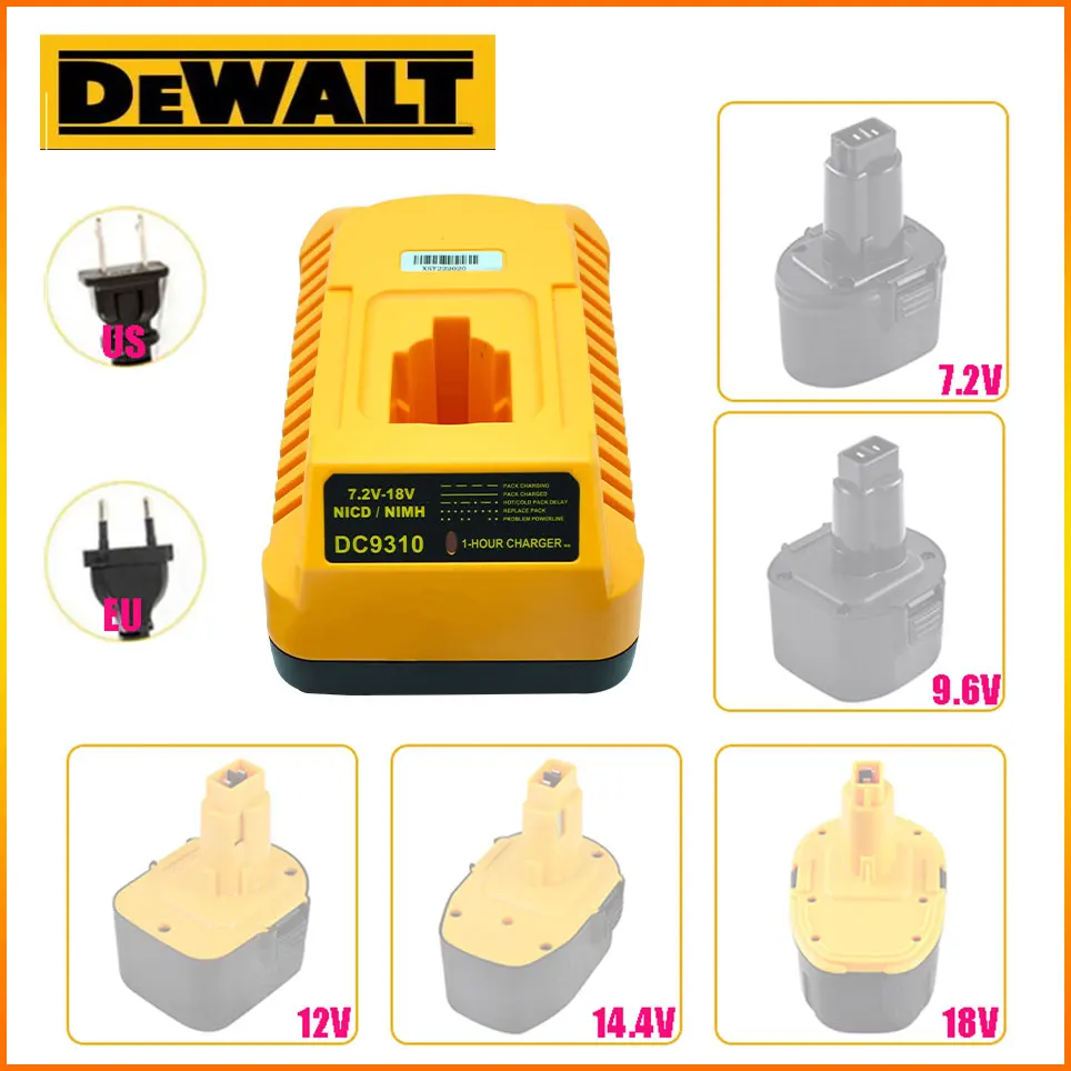 

For Dewalt 7.2V 9.6V 12V 14.4V 18V DC9310 Ni-cd Ni-hm Battery Charger +Battery