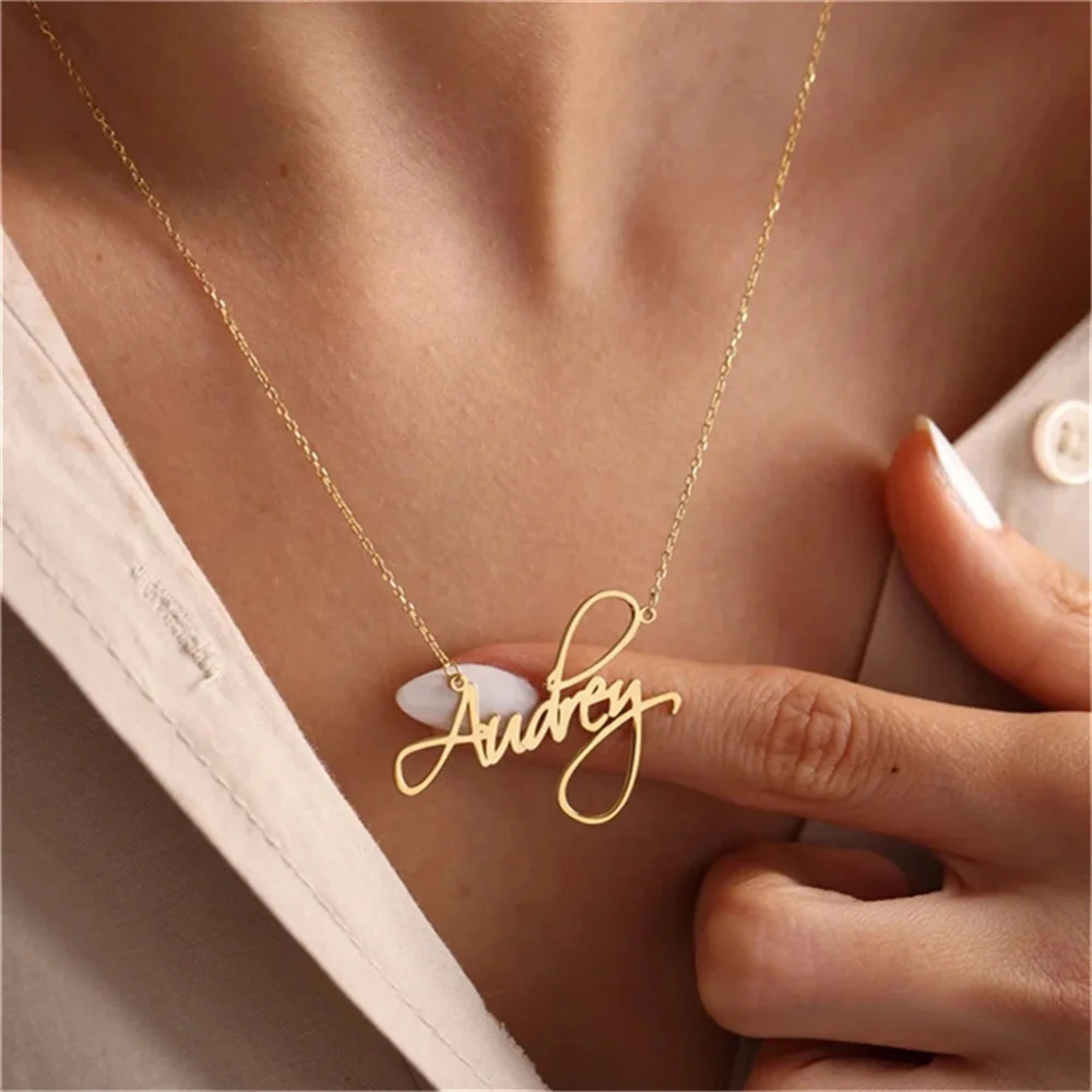 Custom Name Necklace for Women Personalized Cursive Letter Pendants Choker Gold Stainless Steel Jewelry Gift Collares Para Mujer