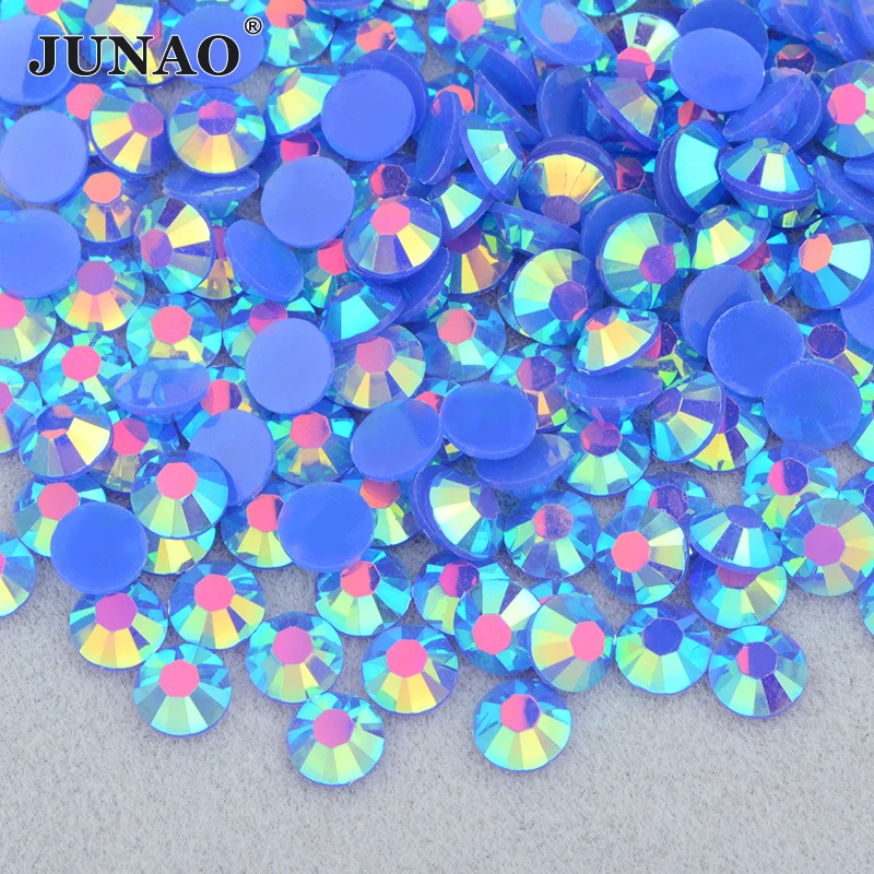 

JUNAO 4mm 5mm 6mm Jelly Sapphire AB Color Glittler Resin Rhinestone Flatback Round Strass Non Sewing Stone Nail Art Decoration