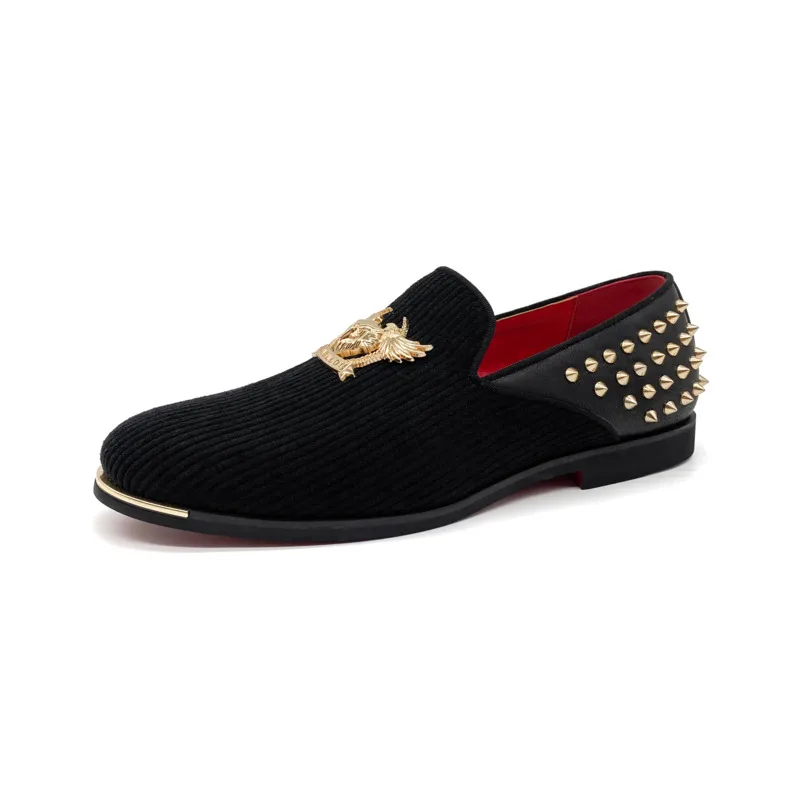 

NXY New Loafers Shoes Men With Gold Spike Casual Derby Shoes Black Leather Shoes Male