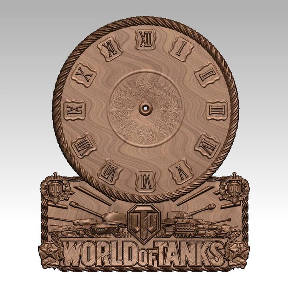 

3D Model STL File Wall Clock Model World of Tanks Pattern Relief for CNC Router Engraving