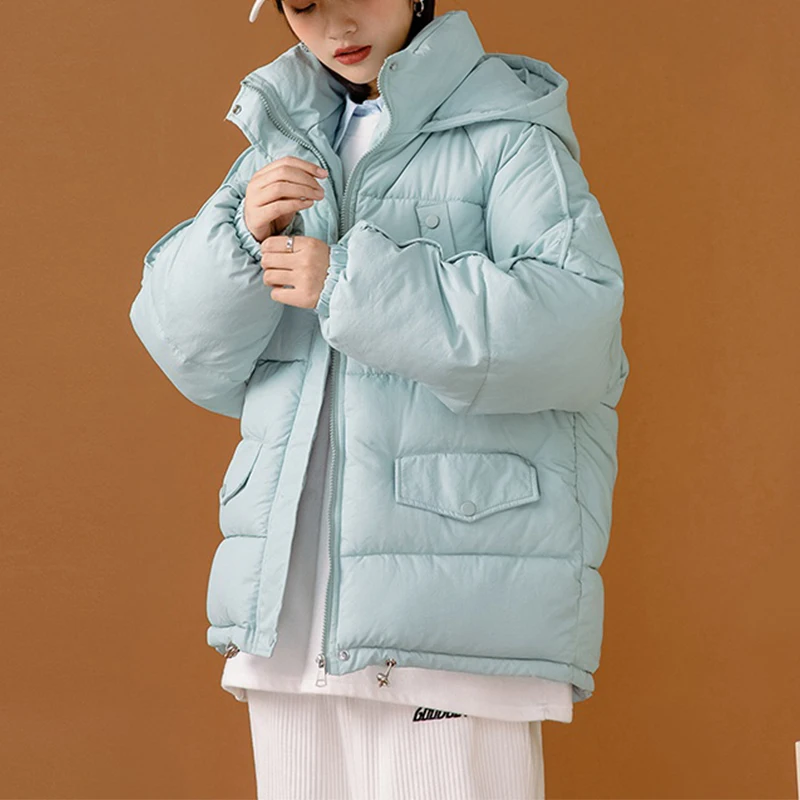 Women Patchwork Fashion Coats Loose Warm Parkas Teen Girls Casual Winter Down Jackets Hooded Thick Solid Female Overcoat Korean